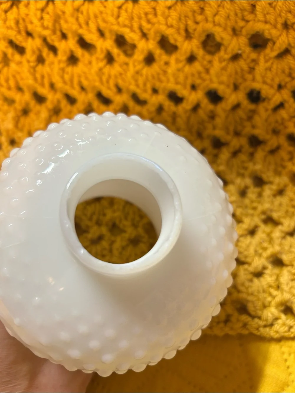 Vintage White Milk Glass Hobnail Hurricane Lamp Shade Ruffle Top